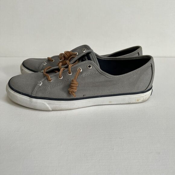 Sperry Top-Sider Sneakers Size 9.5M Seacoast Canvas Gray Leather Laces Slip On - Picture 3 of 12